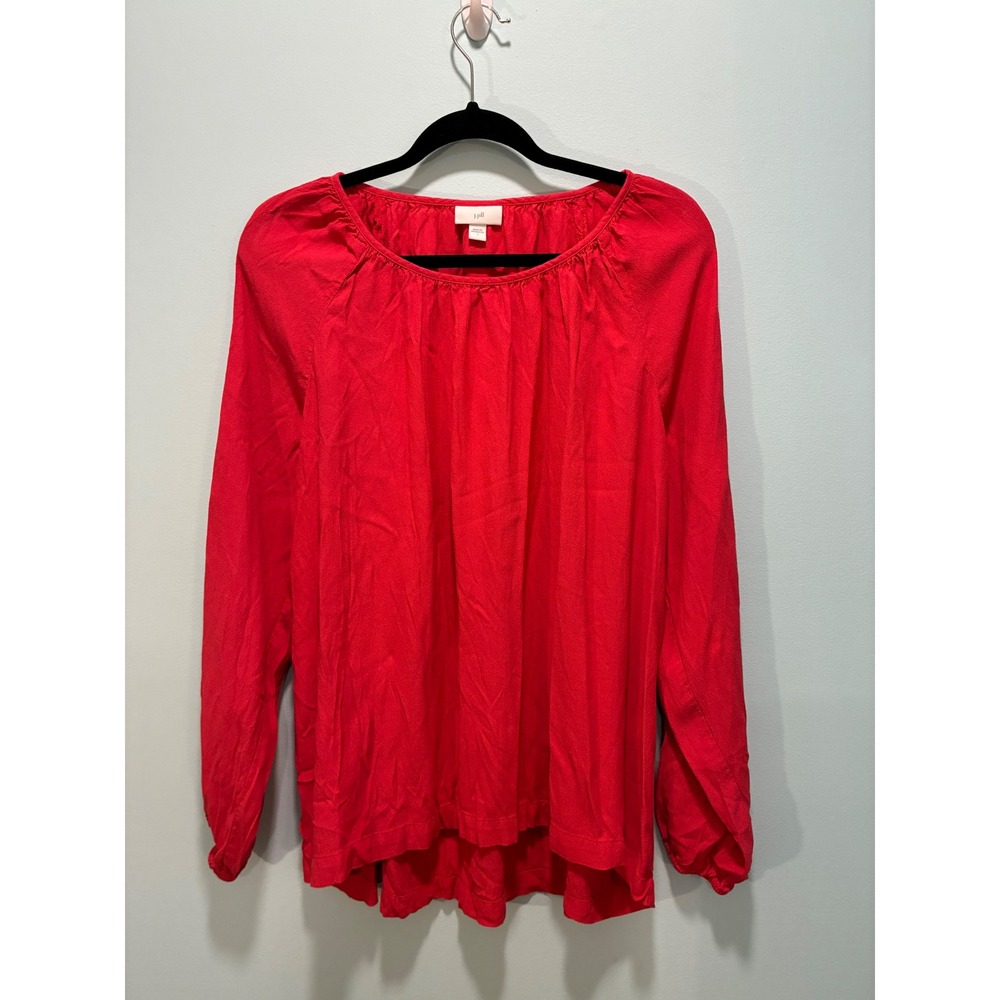 J. Jill Red Long Sleeve Rayon Blouse Scoop Neck Top Large